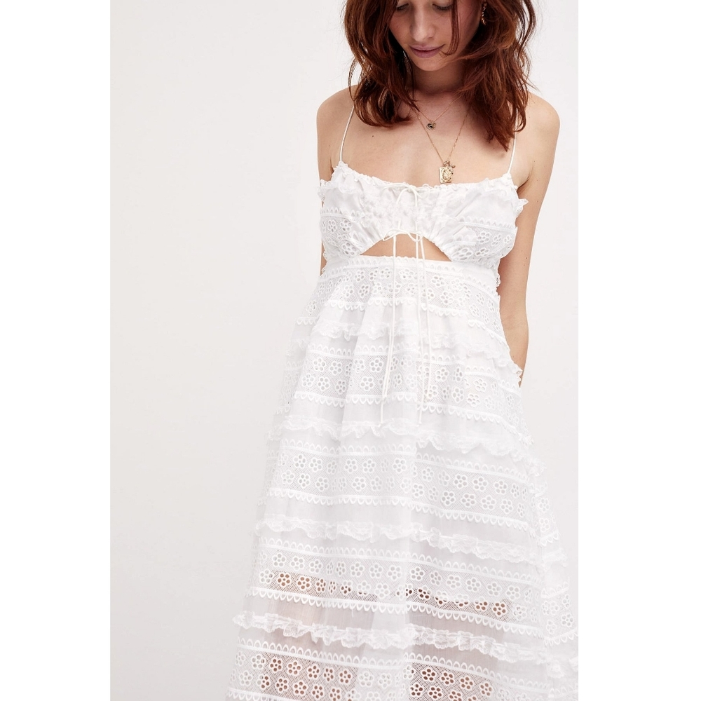 For Love and Lemons Cameron Embroidered Lace Ruffle Midi Dress - Picture 2 of 4